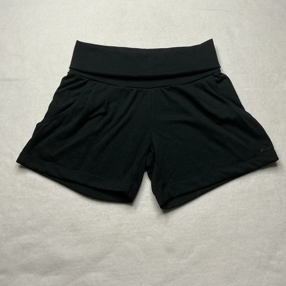 Nike Dri-FIT Womens Black High Waisted Foldover Yoga Training Shorts Small